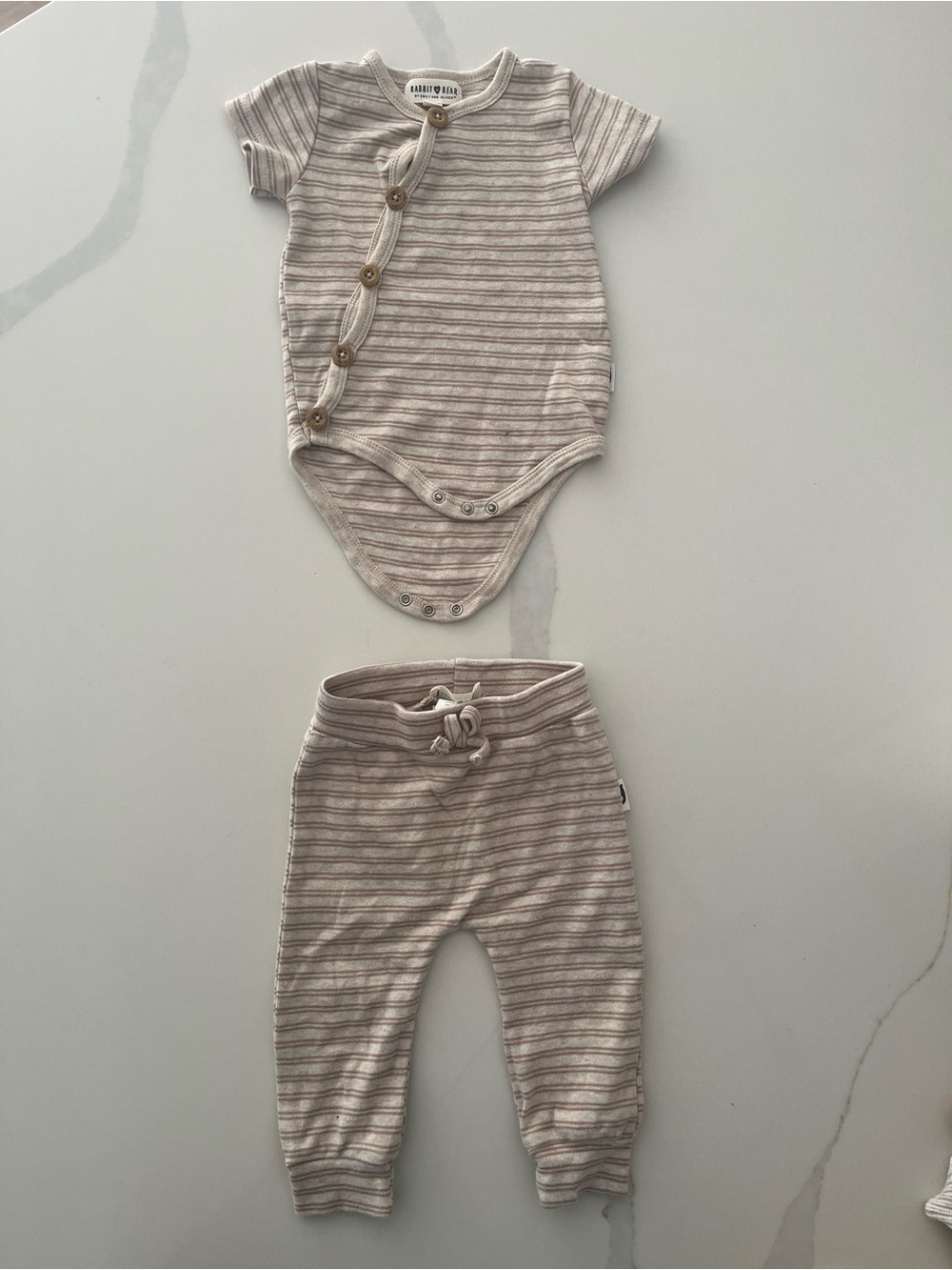 3-6M Rabbit & Bear Striped Set